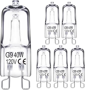 EvaStary G9 Halogen Light Bulbs 2 pin 120V 40W, Dimmable Long Lasting T4 JCD Type, G9 Bulb for Chandeliers, Range Hood Light, Bathroom Light Bulbs, Cabinet Lights, Warm White 2800K, 6 Pack
