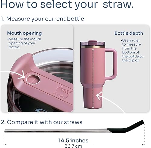Miniatura 3 de purifyou Pajitas de acero inoxidable de 14.5 pulgadas con puntas de silicona de platino, para Stanley y otros vasos de 40 onzas, juego extra largo y