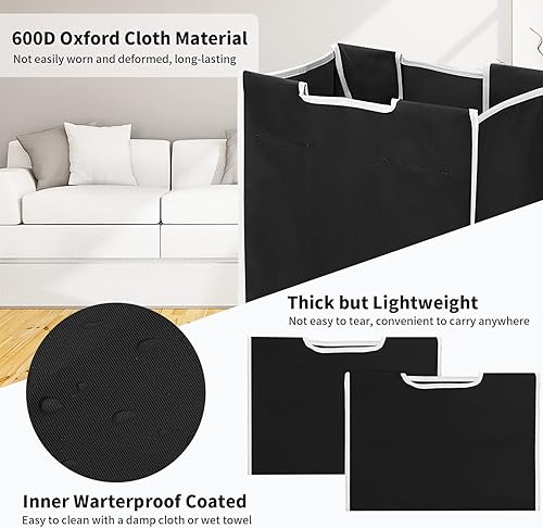 Miniatura 3 de Jhua - 3 bolsas de repuesto para clasificador de ropa sucia, paquete de 3 bolsas de repuesto extraíbles para carrito de ropa grande, bolsas de