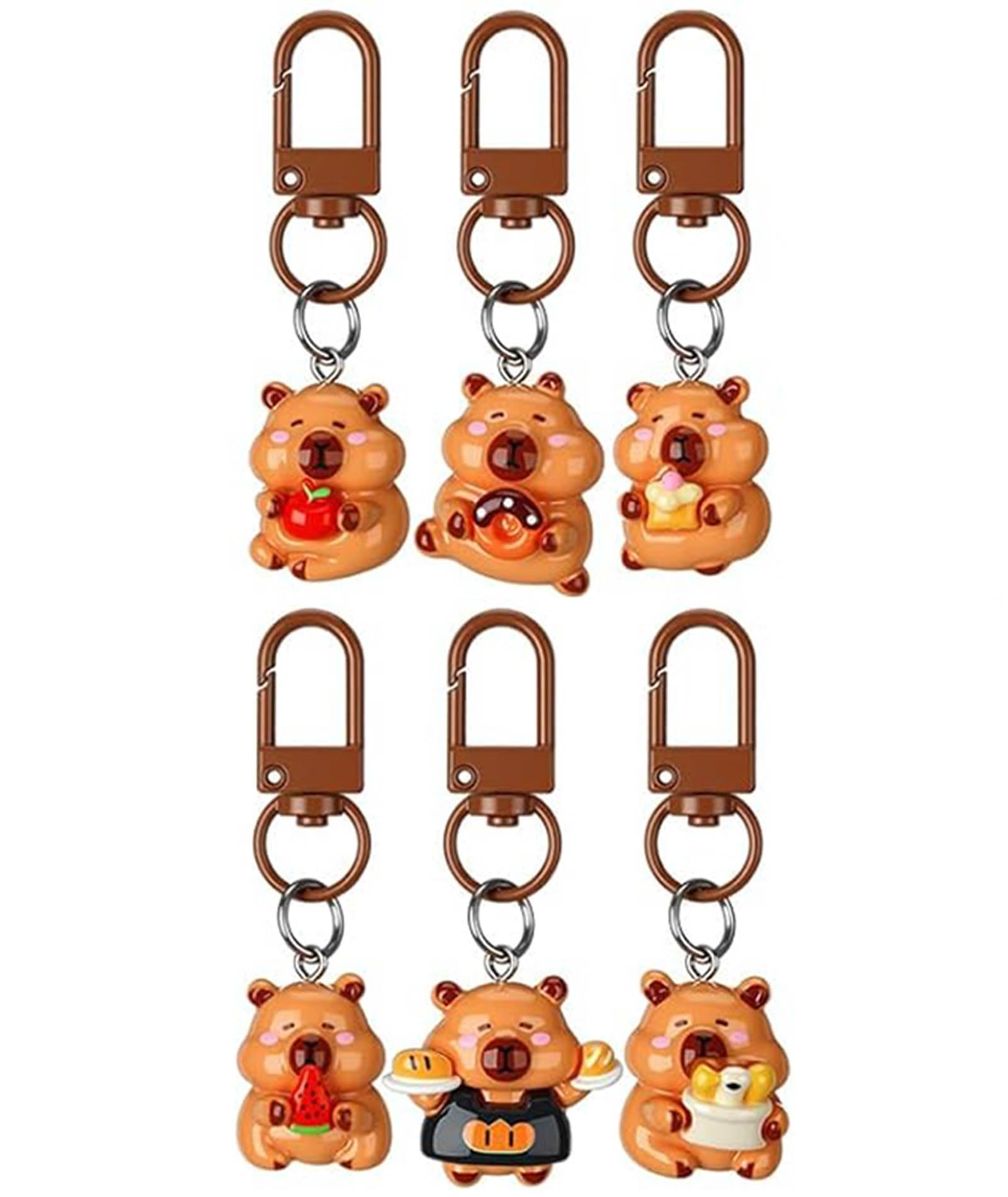 6 Pcs Cute Capybara Keychain, Kawaii Animal Brown Capybara Keychains for Bags Cars, Key Rings with 6 Unique Food Types, Bag Charm Gift for Women Men Birthday Graduation Party Favor-image-45