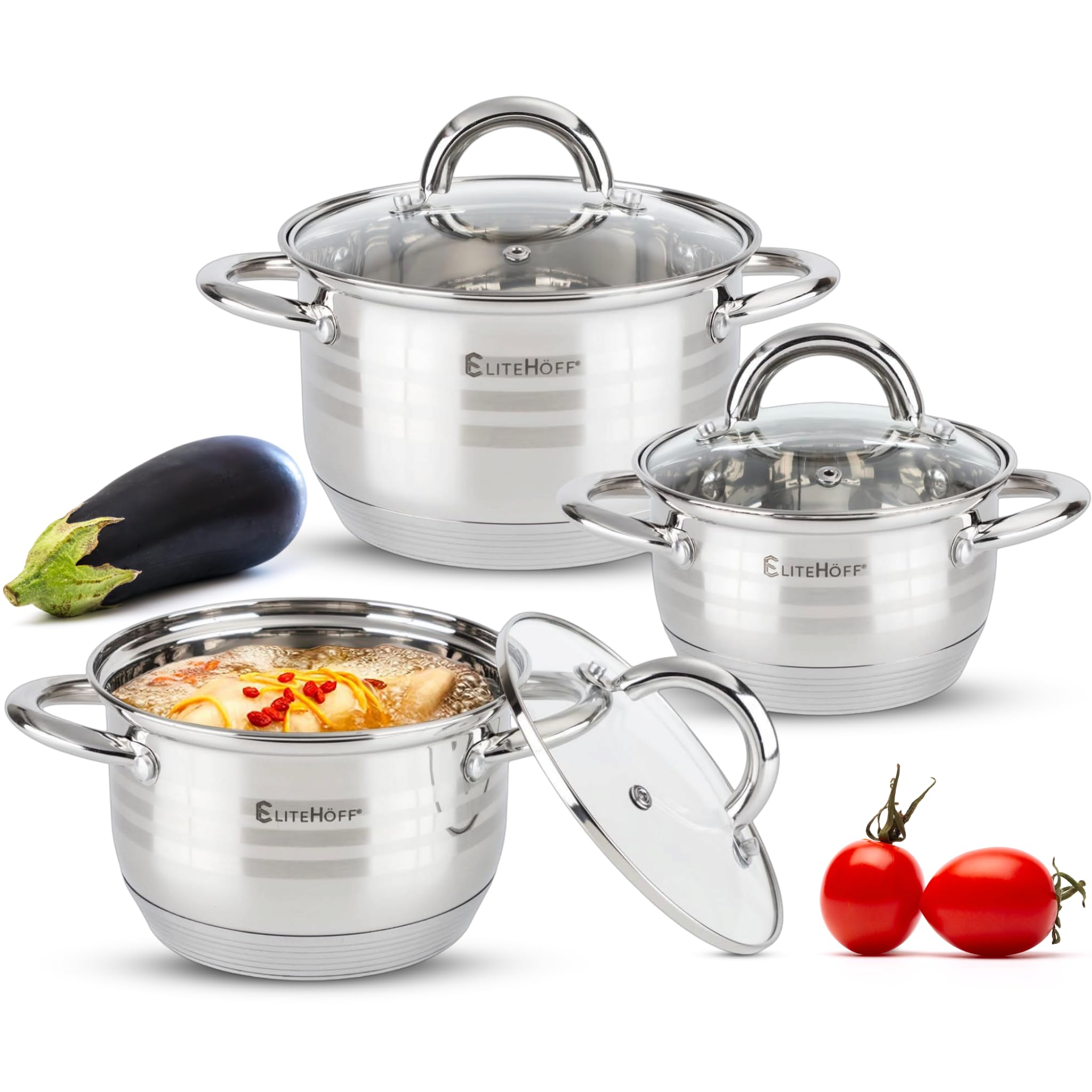 HOICHEF Set da 14 pentole in acciaio inox senza nichel – Set di