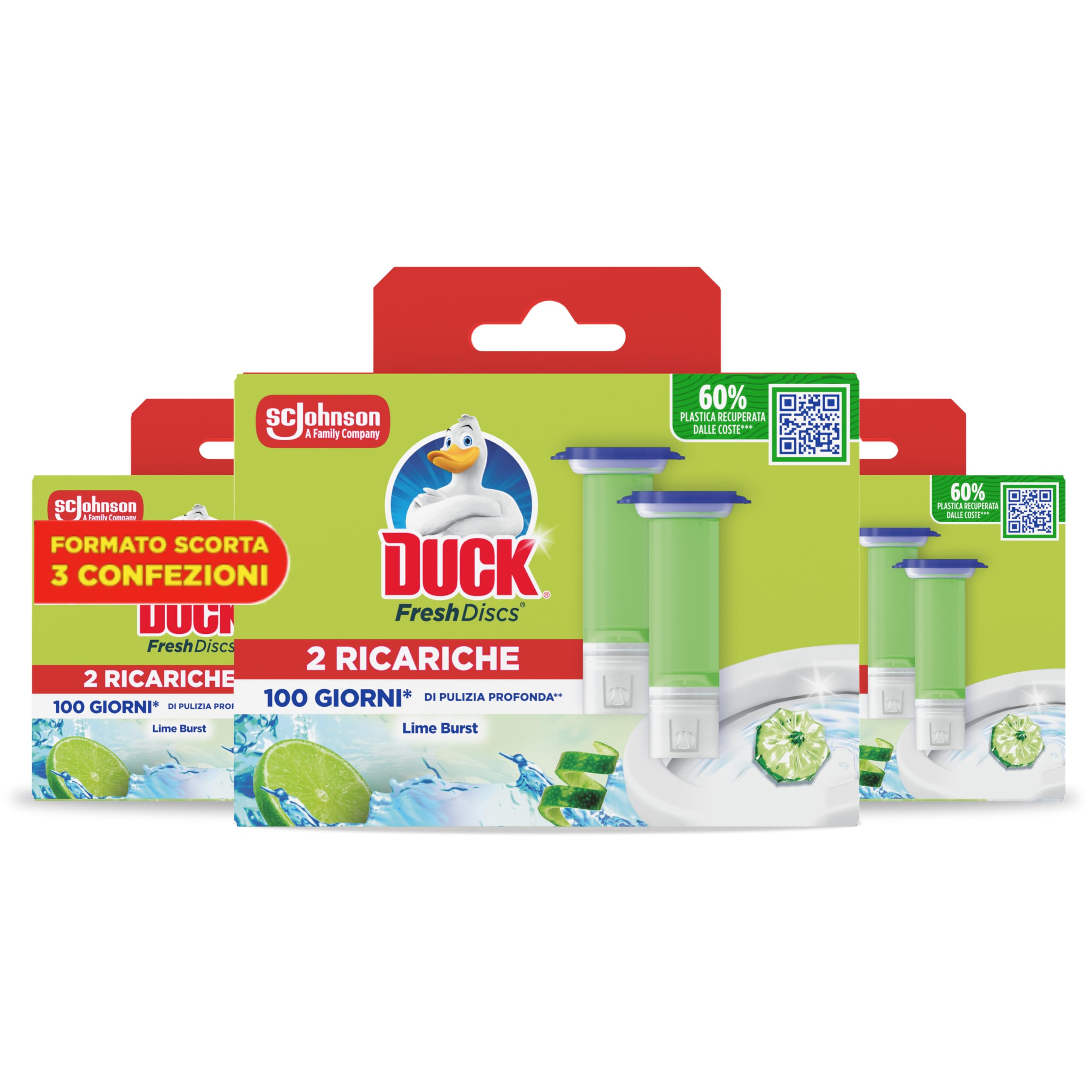 Duck Fresh Discs - Dischi gel igienizzanti WC, Fragranza Lime - Formato Scorta da 6 Ricariche, 36 Dischi Gel Igienizzanti WC