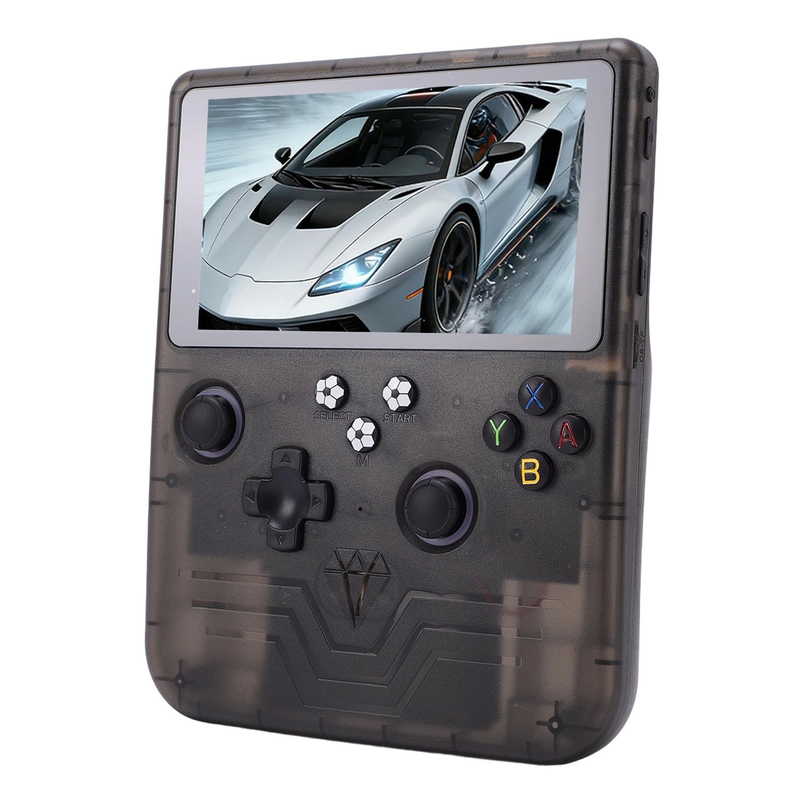 Handheld-Spielekonsole, 6-Zoll-HD-Bildschirm, 6000-mAh-, Tragbares Retro-Gaming-System, Unterstützt über 30 Emulatoren, mit Zwei RGB-Joysticks (Durchscheinendes Grau)