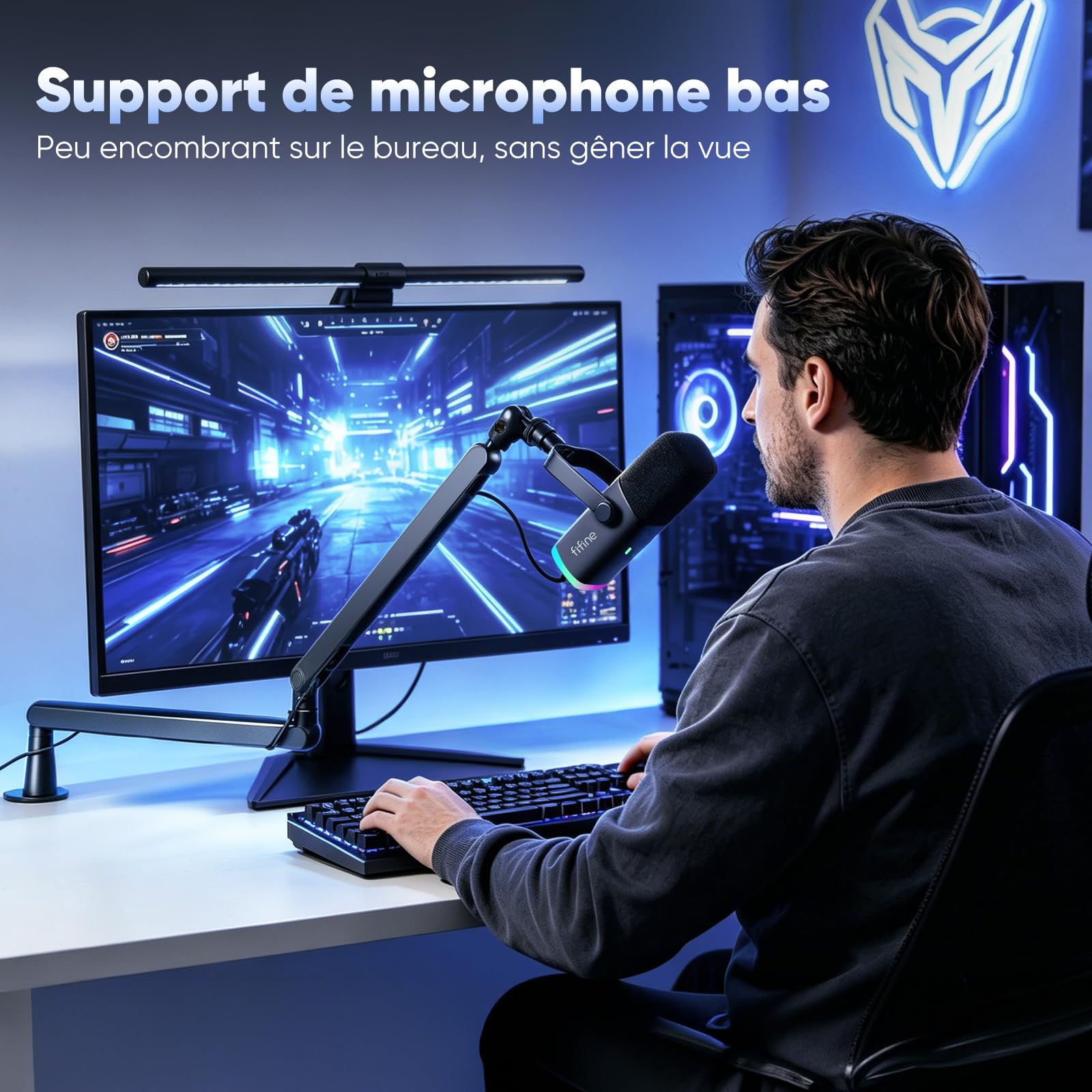 FIFINE Bras de Micro, Suspension Supports de Microphone, pour K658 AM8 K688 A8 etc., avec Pince de Montage sur Bureau, Adaptateur à Vis, Gestion des Câbles, pour Podcast, Streaming, Studio, Gaming