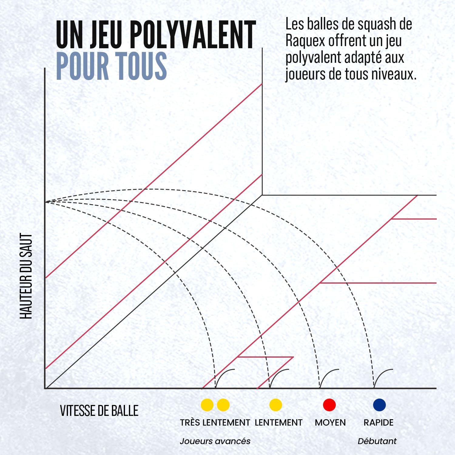 Raquex Balles de Squash Progression 4 Vitesses - Point Rouge, Bleu, Jaune, Double Jaune