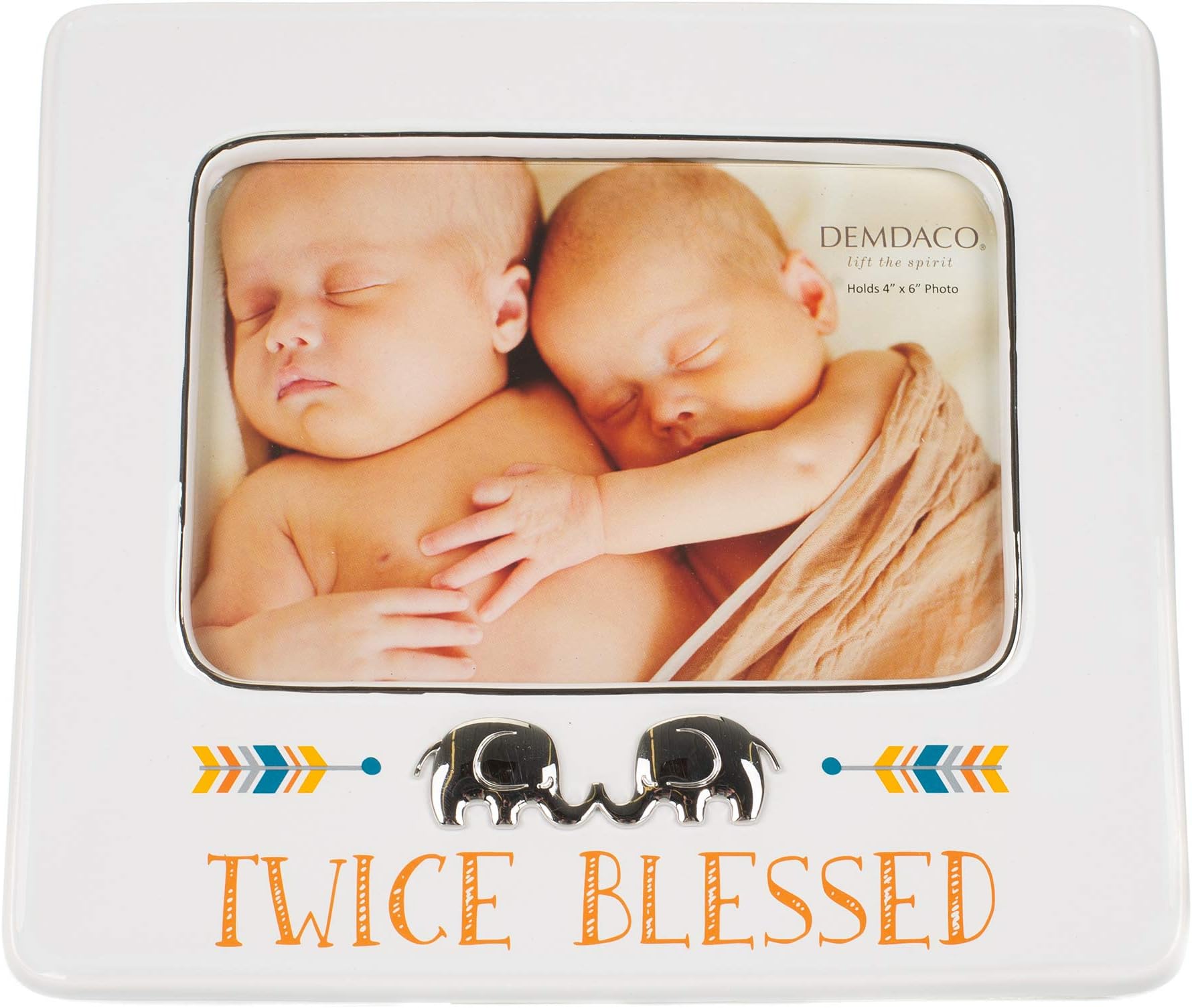 Twice Blessed Silver Toned 6 x 4 Ceramic Metal Glass Wall and Table Top Frame