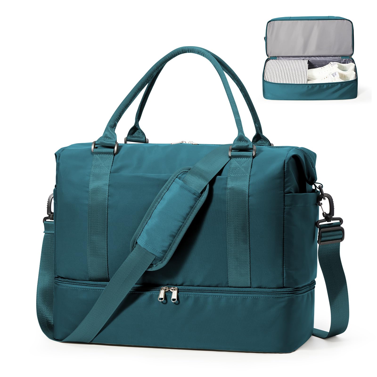 HPLQQ Bolsa de Viaje 45x36x20 Easyjet Equipaje de Mano Bolsa de Fin de Semana de Deporte Mujer con Compartimento para Zapatos Impermeable Bolsa Gimnasio Bolso Maternidad Hospital,A04-Azul Pavo Real
