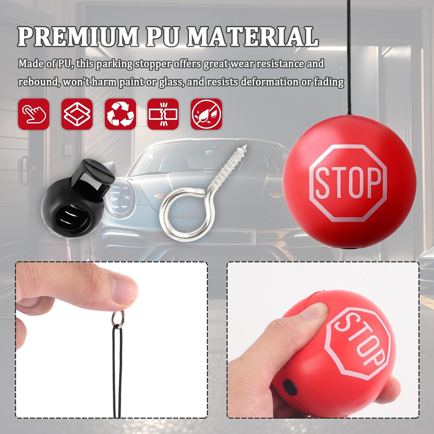 2PCS Garage Tennis Ball Parking Aid Kit,Adjustable Hanging Garage Parking Aid for Precise Car Positioning,Universal Garages Stopper for Parkings Car as Garages Accessories