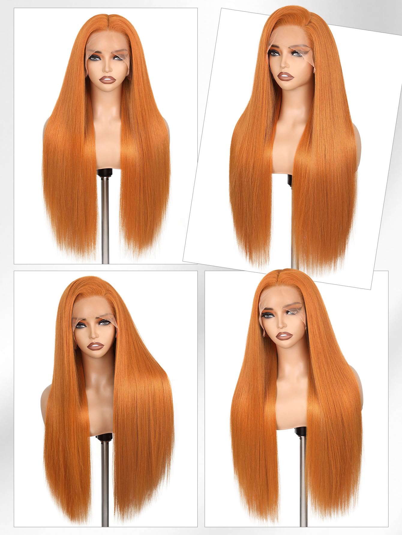 WIGNEE 13x6 Synthetische Spitze Frontperücke Vorgezogen Klebefreie Gerade Perücke 28 Zoll Lose Spitze Frontperücke mit Futura Haar Ginger