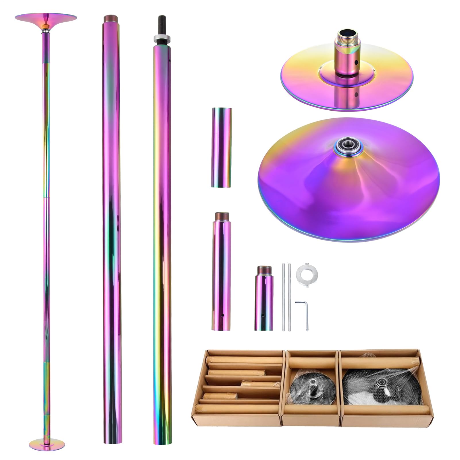 Genérico Barra de Pole Dance, 45 mm de diámetro, Altura Ajustable de 216 a 279 cm, portátil y Desmontable con función estática y-giratoria, Capacidad de Carga de 150 kg, Dorada — view 10