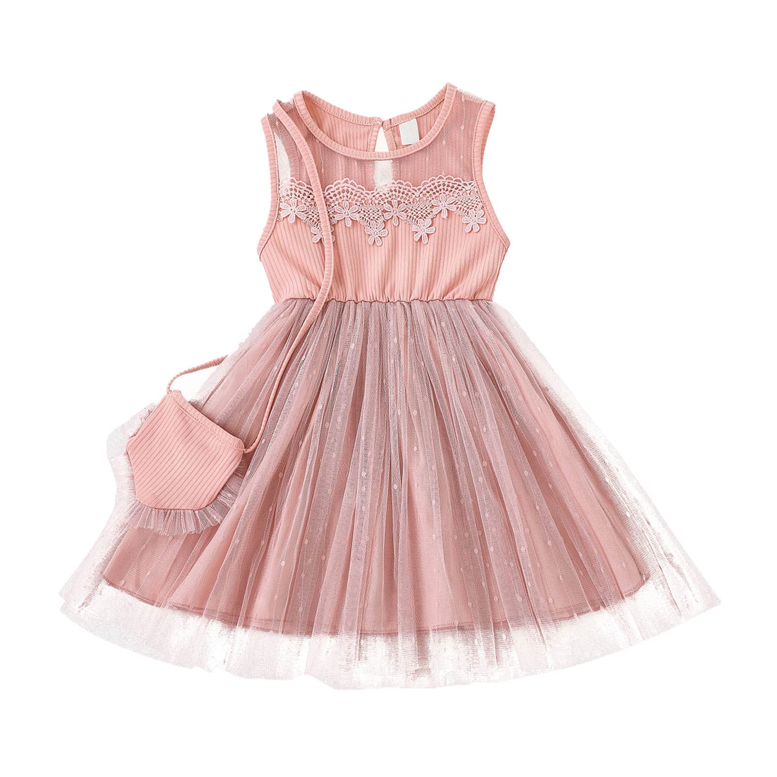 MoonkerToddler Girls Sleeveless Dresses Kids Floral Printed Tulle Flower Girl Dress with Lace Long Sleeve Z64564