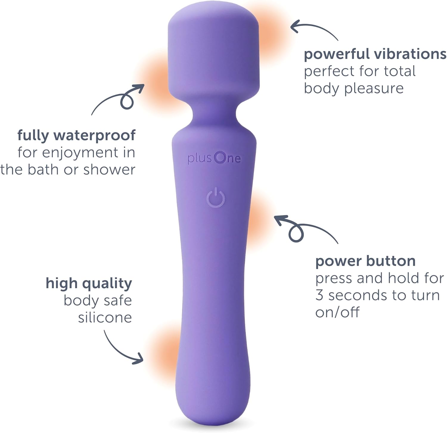 plusOne Therapeutic Wand Massager - Rechargeable, Waterproof Handheld Whole Body Massager with 10 Vibration Settings, Purple