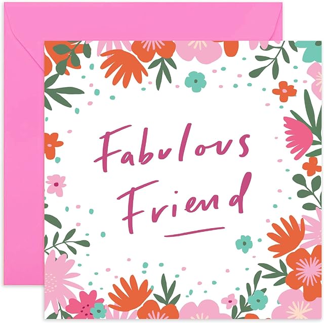 Old English Co. Happy Birthday Fabulous Friend Card - Square Birthday Wishes Card | Suitable for Women, Best Friend, BFF | Blank Inside & Envelope Included