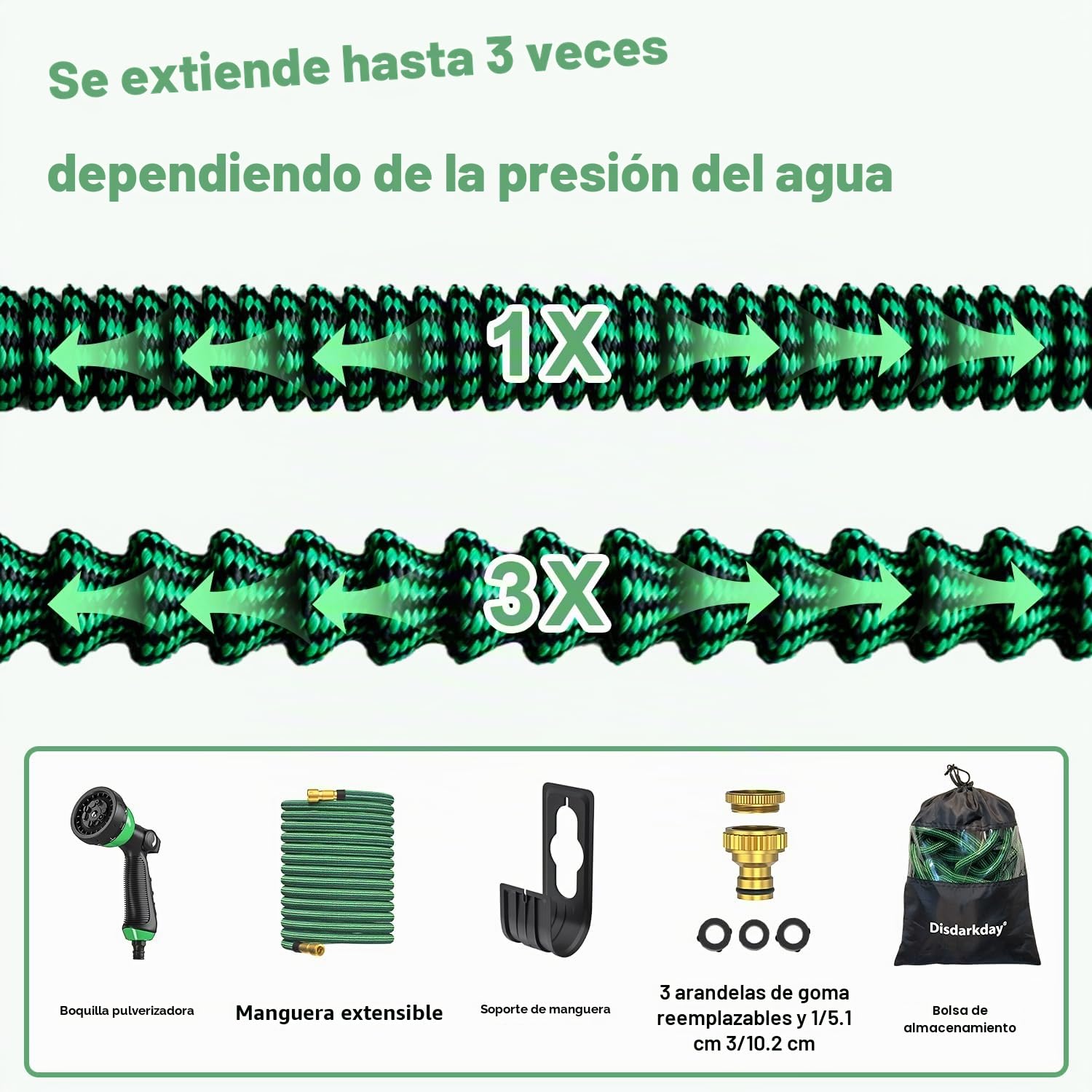 Manguera Extensible 30 metros, Disdarkday Manguera de Jardin con Pistola Riego de 10 Funciones, Manguera Jardin Enrollable para Riego de Jardin con Conectores de Metal de 1/2" y 3/4" Garden Hose