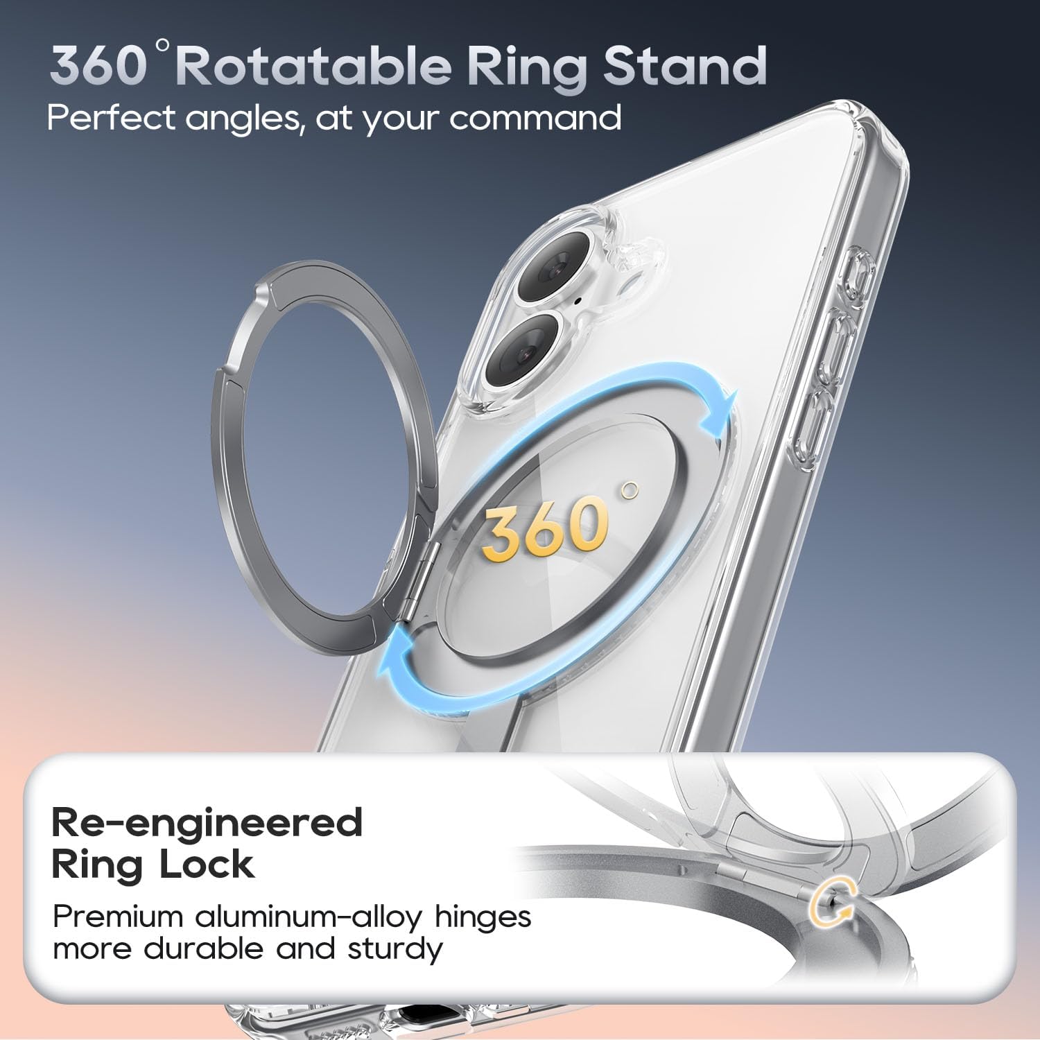 for iPhone 17 Case 6.3-Inch with Magnetic 360° Ring Stand Compatible with MagSafe Crystal Clear Shockproof Protective Phone Cover 6.3" 2025, Clear