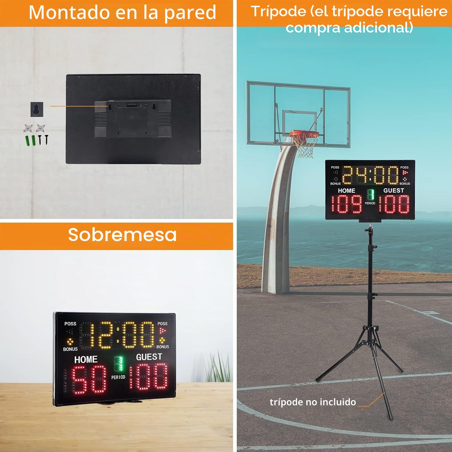 LED Marcader Digital con Control Marcader de Baloncesto Portátil par Fútbol, Voleibol, Baloncesto