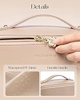 Vista 4 de Vlando Bolsa de maquillaje de viaje, neceser para mujer, piel sintética, abierta, plana, bolsa de maquillaje, Clásico elegante