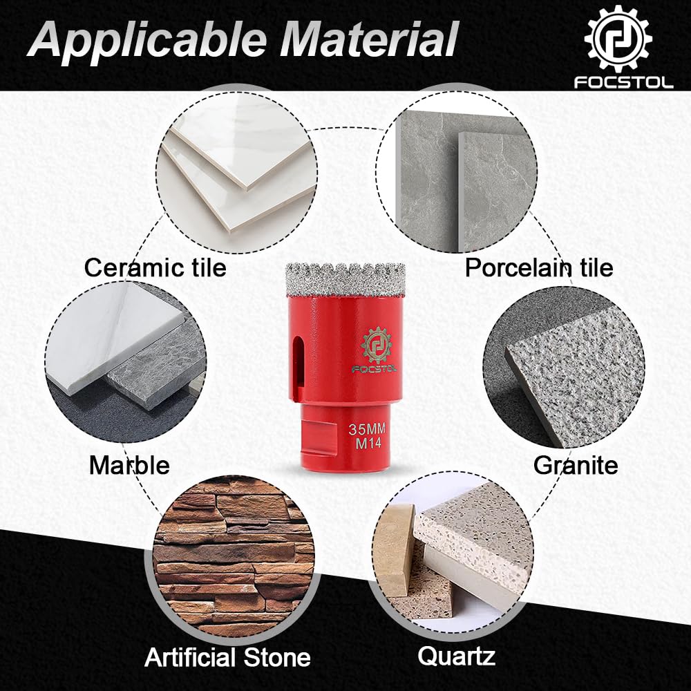 Brocas Diamante para Porcelanico 35mm - FOCSTOL Broca Corona Diamante para Gres Porcelánico Mármol Granito M14 Rosca para Amoladora Angular