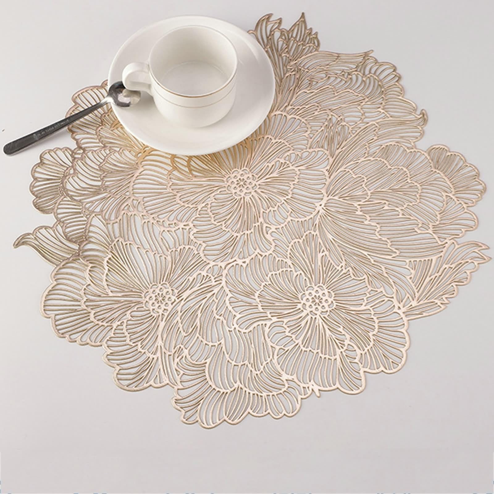 Tischset Herbst Deko 10er Set, Place Mats Gold 38cm Blumenförmig PVC für Küche Restaurant Speisetisch