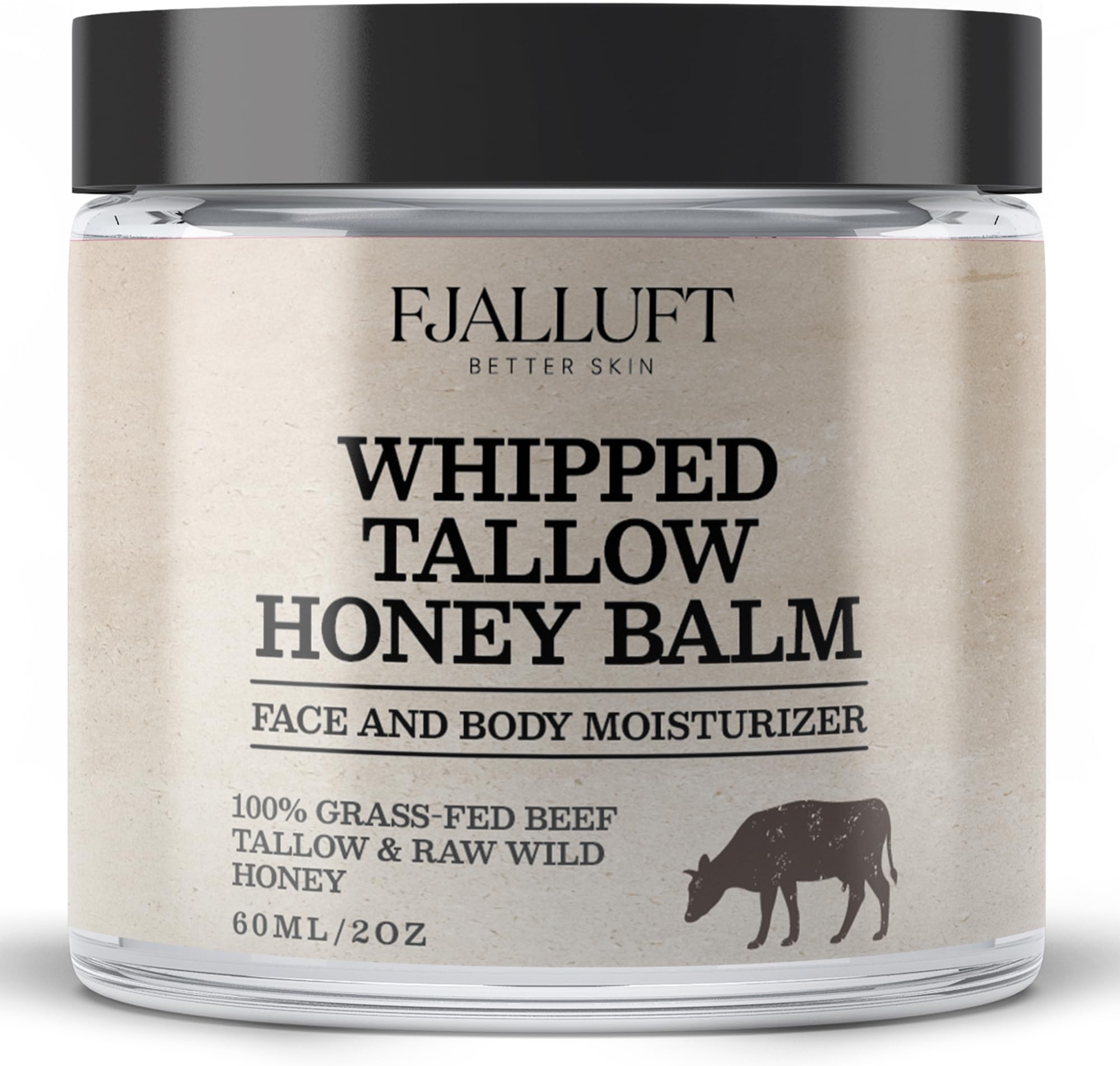 Beef Tallow and Honey Balm Moisturiser, Whipped Grass Fed with Raw Honey and Olive Oil, Anti-Aging Facial Cream, Unscented, 3 Ounce (small)