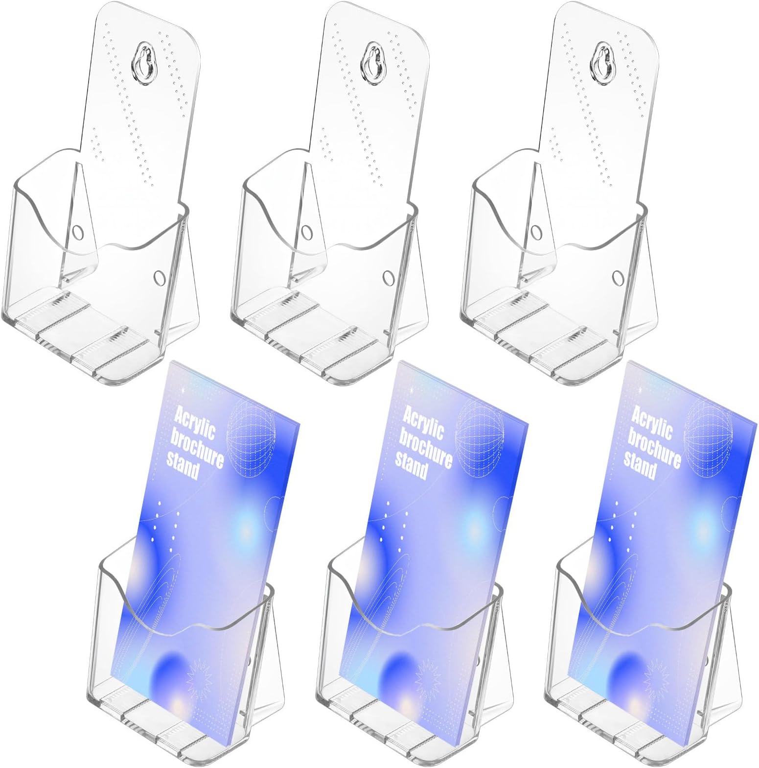 6 Packs Acrylic Trifold Pamphlet Holder, Acrylic Brochure Holder 4 Inch, Pamphlet Holder, Plastic Countertop Literature Holders, Wall Mount/Countertop Organizer for Display Flyer, Document, Booklet