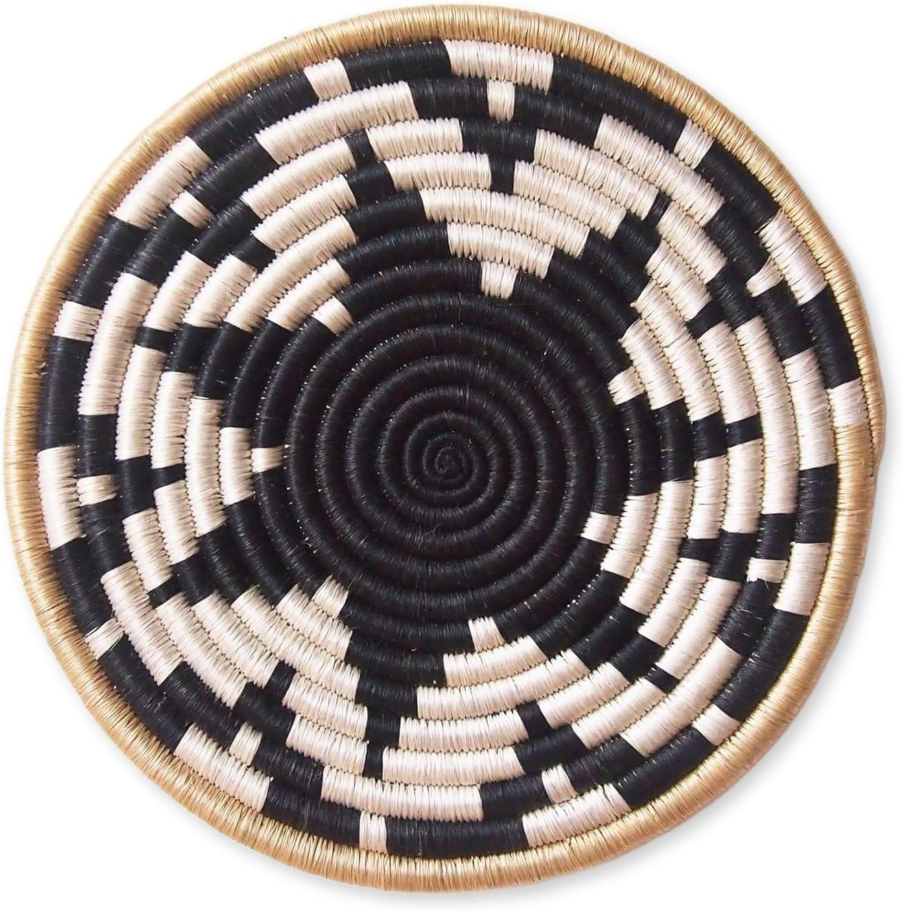 African Woven Trivet- Chwele/Rwanda Trivet/Sisal & Sweetgrass/Black, White, Gold