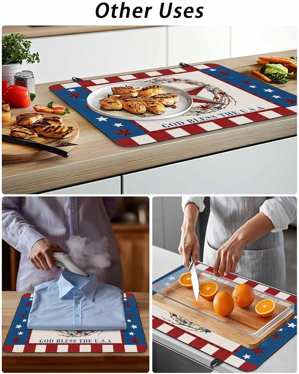 4th of July Stove Top Cover USA Stars Flag Farmhouse Stove Cover for Electric Stove Top Buffalo Check Glass Cooktop Covers Anti-Slip Mat Heat Resistant Countertop Protector 28.5"x20.5"