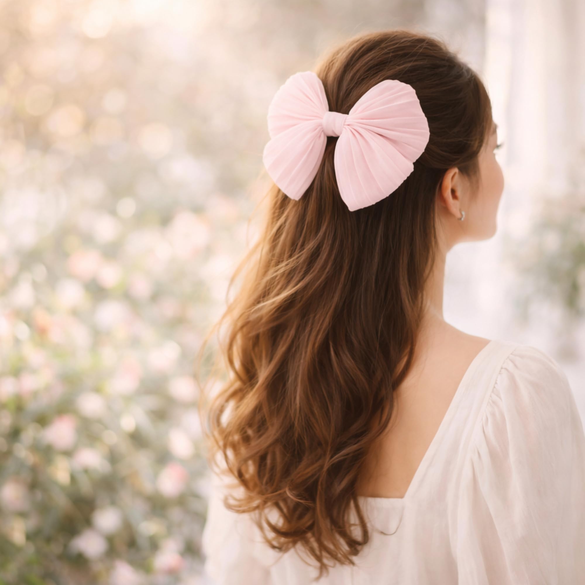 HAIRBERRY® Soft Sky Blue Crushed Georgette Bow Hair Clip for Girls & Women | Lightweight, Hair-Friendly Stylish Hair Accessory for Daily, Office & Party (Pink) 2