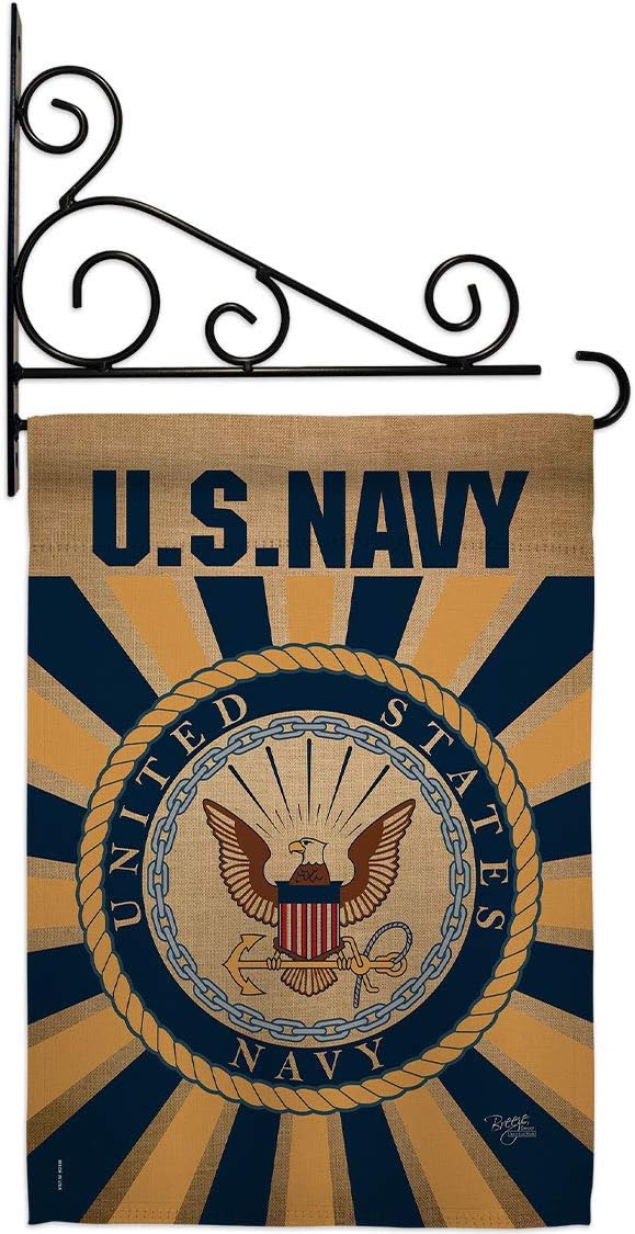 Navy Garden Flag Set Wall Holder Armed Forces USN Seabee United State American Military Veteran Retire Official Small Decorative Gift Yard House Banner Double-Sided Made In USA 13 X 18.5