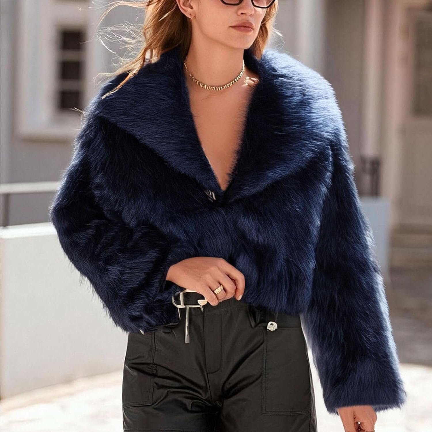 HGps8w Faux Fur Coat for Women 2025 Winter Shaggy Outerwear Cropped Jackets Furry Warm Long Sleeve Overcoats