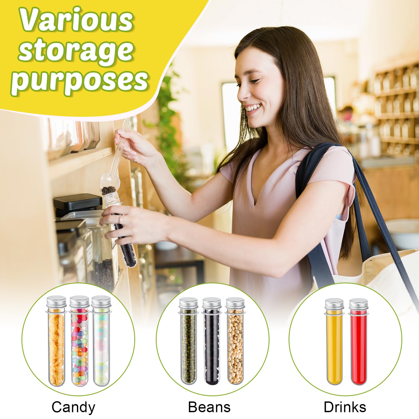 Dandat 50 provette da 40 ml in plastica con coperchio a vite, 30 x 185 mm, trasparenti, per campioni di polvere, semi, perline, regali, forniture per feste scientifiche