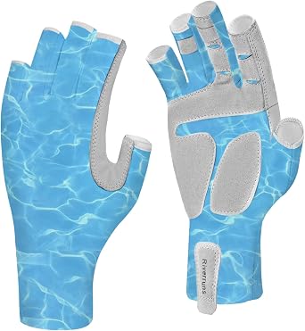 EDSRDUX UPF 50+ Fishing Gloves for Men Women, Long Cuff Fingerless Sun Gloves, Breathable Kayaking Sailing Sunscreen Gloves