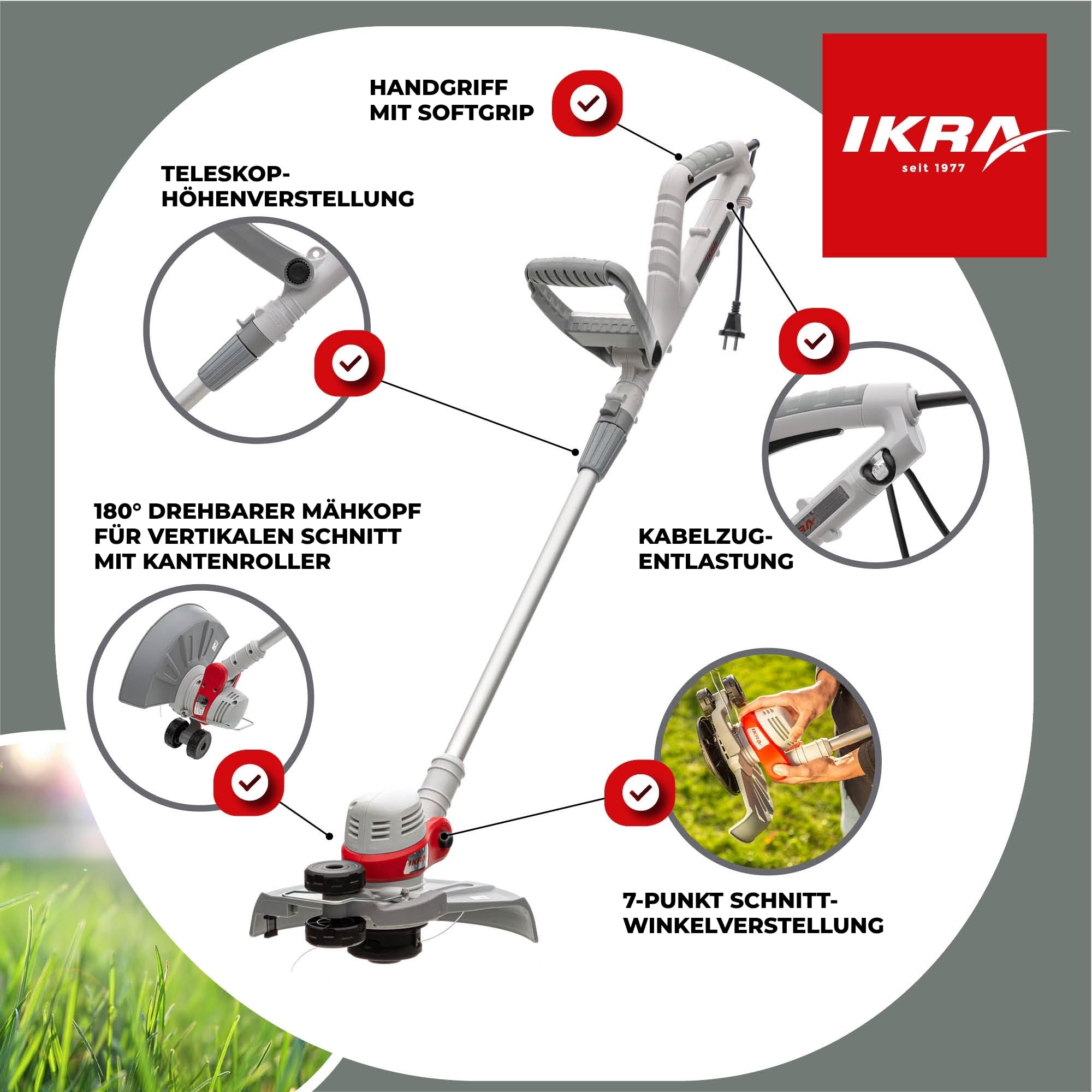 IKRA 2in1 Elektro Rasentrimmer IGT 650 D-TC, 650W, Schnittbreite 30cm