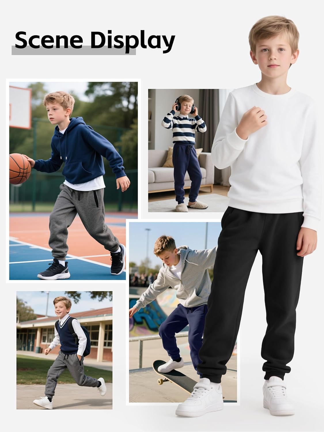 3 Pack Boys Sweatpants Fleece Cotton Athletic Pants Boys Joggers with Zipper Pockets Kids Youth Workout Sweat Pants Size 5-16 - Image 7