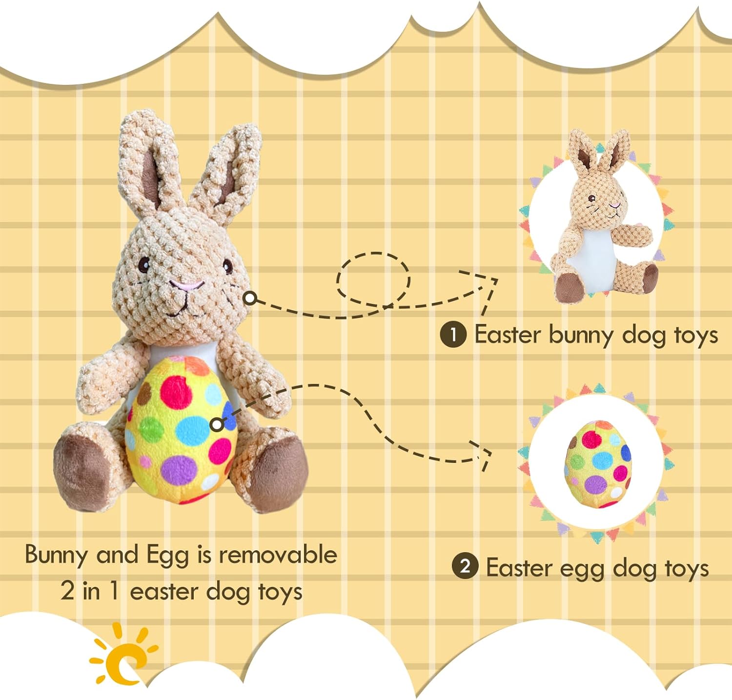 Easter Dog Toys,Easter Rabbit Bunny Egg Plush Squeaky Toys,Easter Rabbit Plush Squeaky Chew Toys for Small Dogs