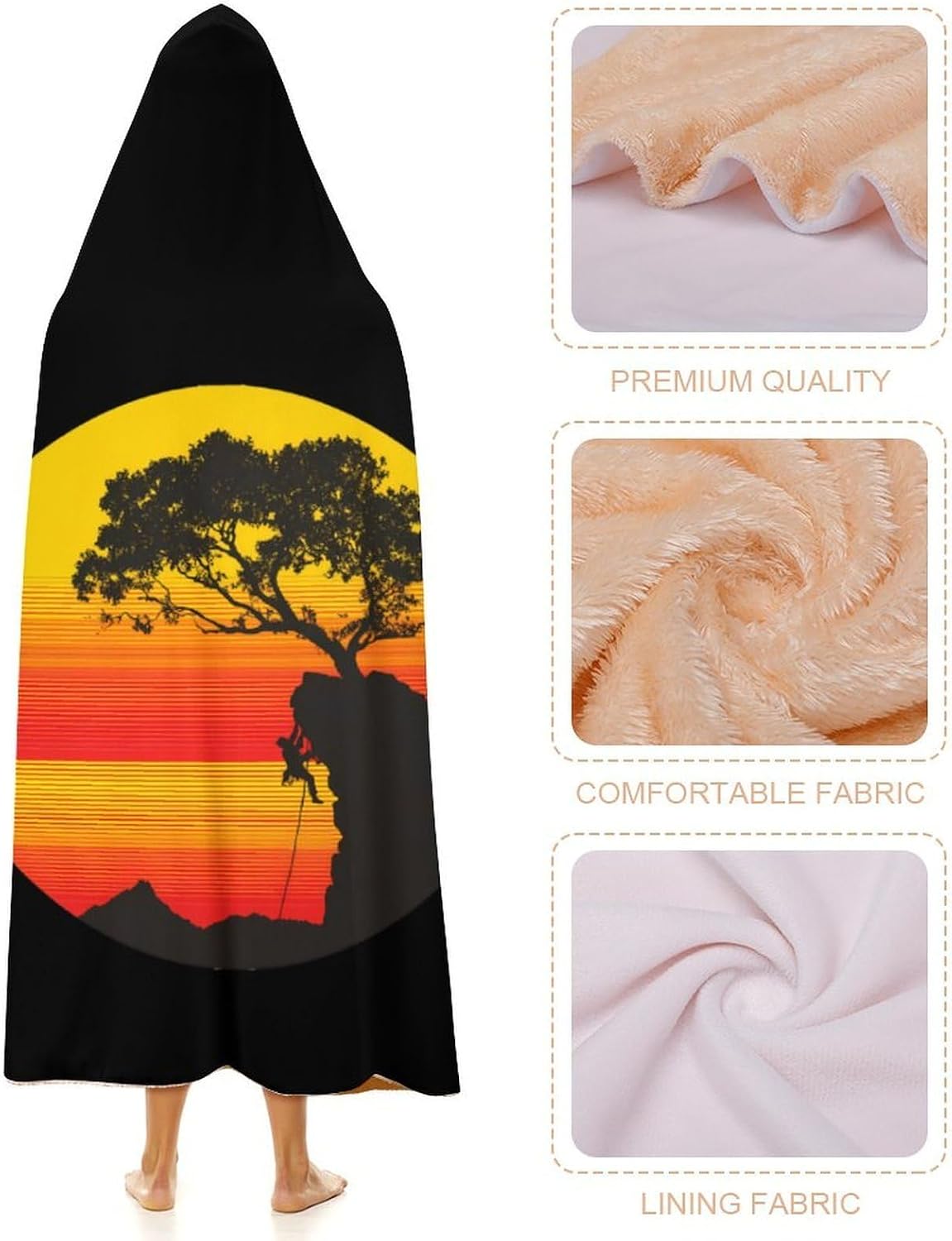 Vintage Rockclimbing Wearable Blanket Oversized Throw Cape | Cozy Hooded Blanket Gifts for Women Men
