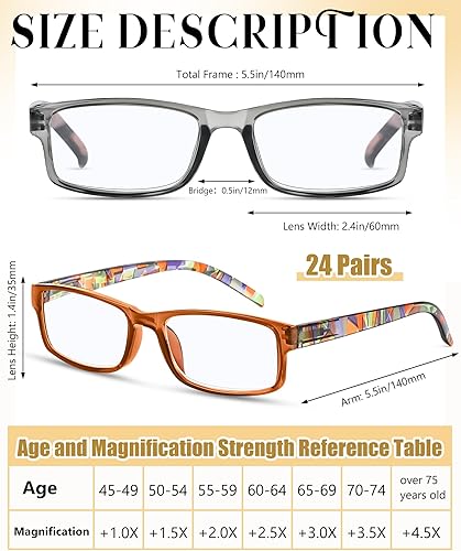 Miniatura 2 de Yexiya 24 Pack Reading Glasses Bulk Traditional Reading Glasses with Spring Hinge Adjustable Reading Glasses for Men Women