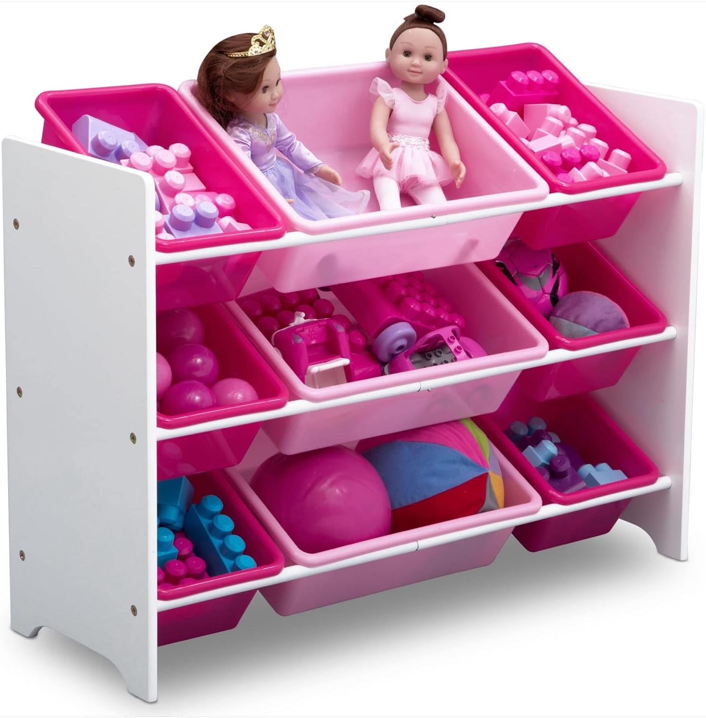 Delta ChildrenMy Size 9 Plastic Bin Kids Toy Organizer & Storage, Bianca White, 10 Piece Set