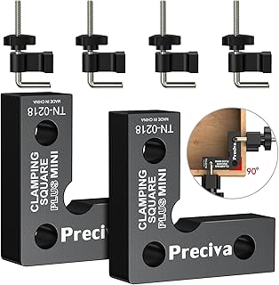 Preciva 90 Degree Mini Positioning Squares 2 Sets (2.32''x 2.32''), Aluminum Alloy Right Angle Clamps Fixing Clamp, Carpenter Corner Clamping Square Tool for Picture Frame Box Cabinets Drawers (Black)