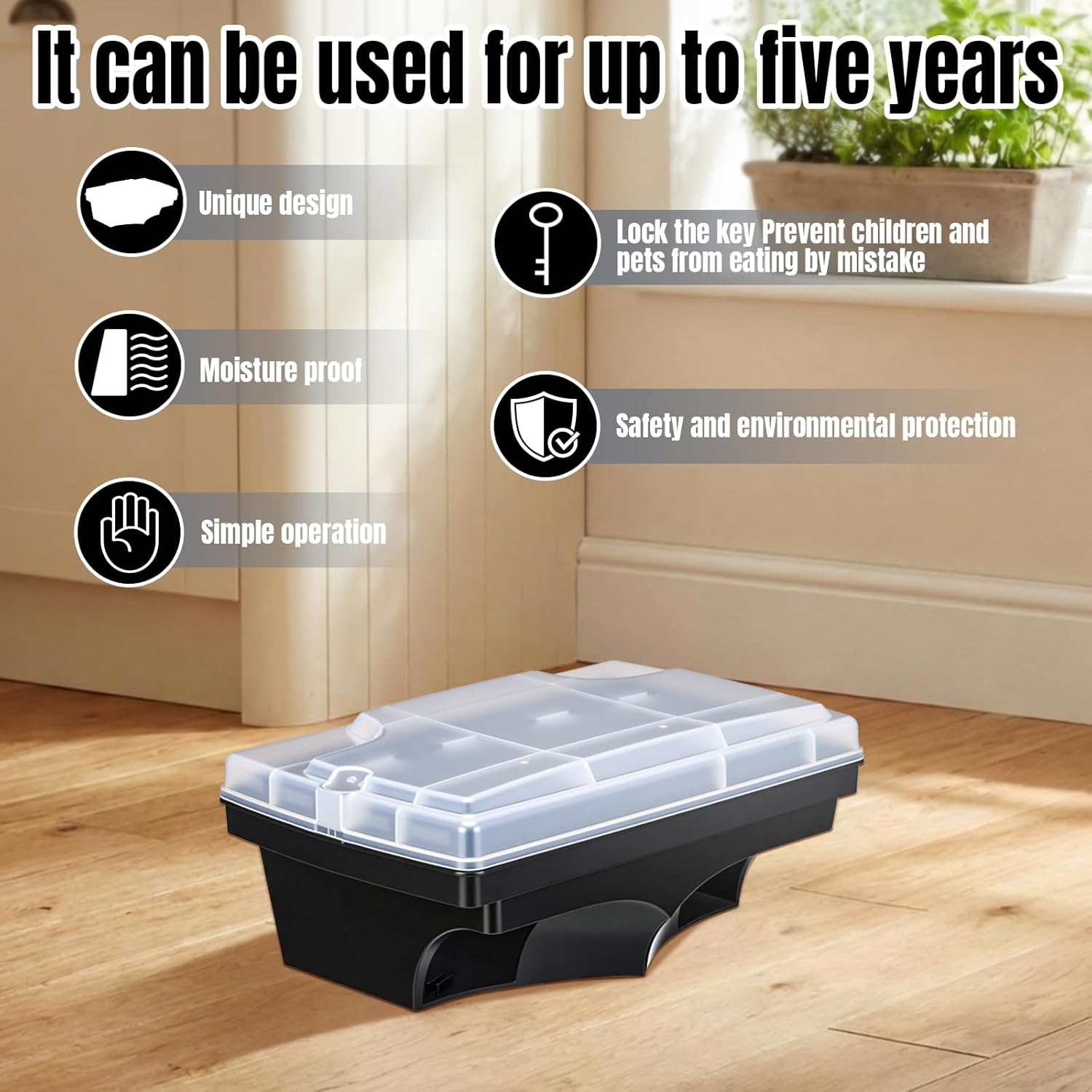 6 Pack Rat Bait Stations with Key Reusable Mouse Stations Mice Blocks Heavy Duty Boxes for Outdoor Rodents Mice Blocks, Bait Not Included (Transparent Lid,Black)