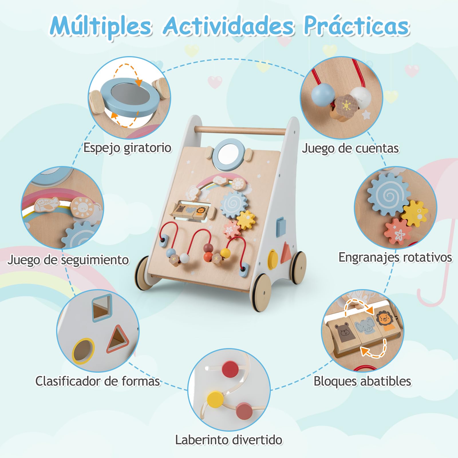 GOPLUS Andador de Madera para Bebés con Centro de Actividades