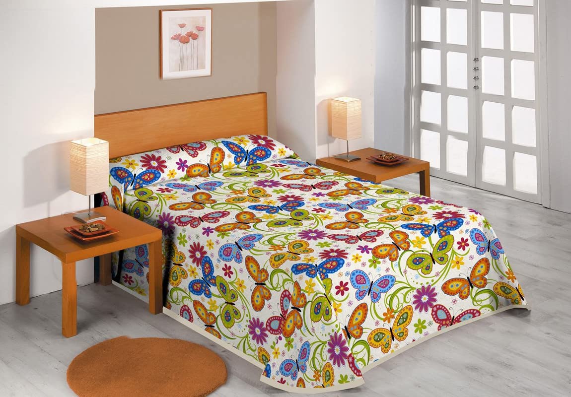SABANALIA - Colcha Estampada Butterflies (Disponible en Varios tamaños), Cama 90 - (180 x 280)