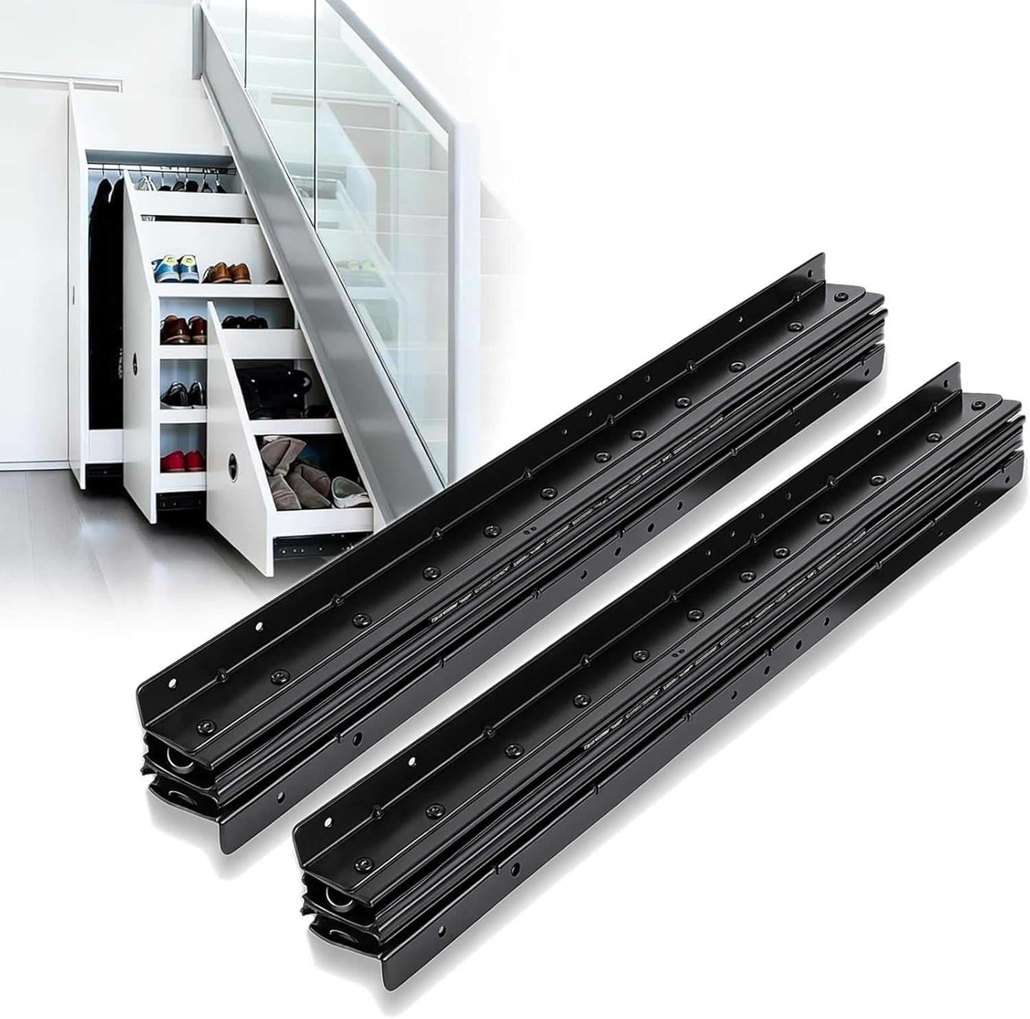 2 Pack 400-900 mm Undermount Drawer Runners Slides, 120kg Load Capacity
