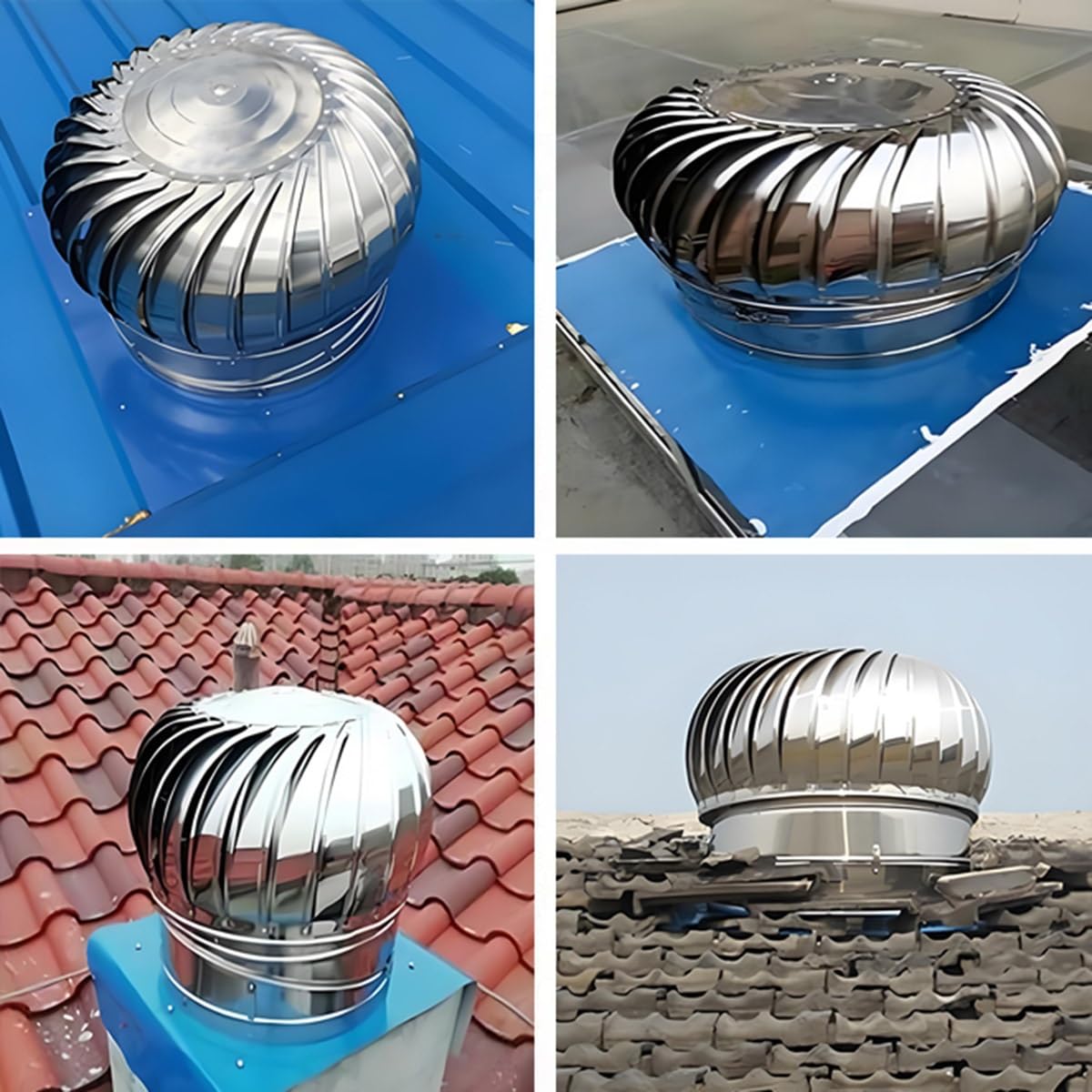 Sombrero De Chimenea En Acero Inoxidable Sombrero Eolico Giratorio Campana De Techo para Casas Fábrica ático 110 200 250 300 500 mm Fácil De Instalar(19.7in/500mm)
