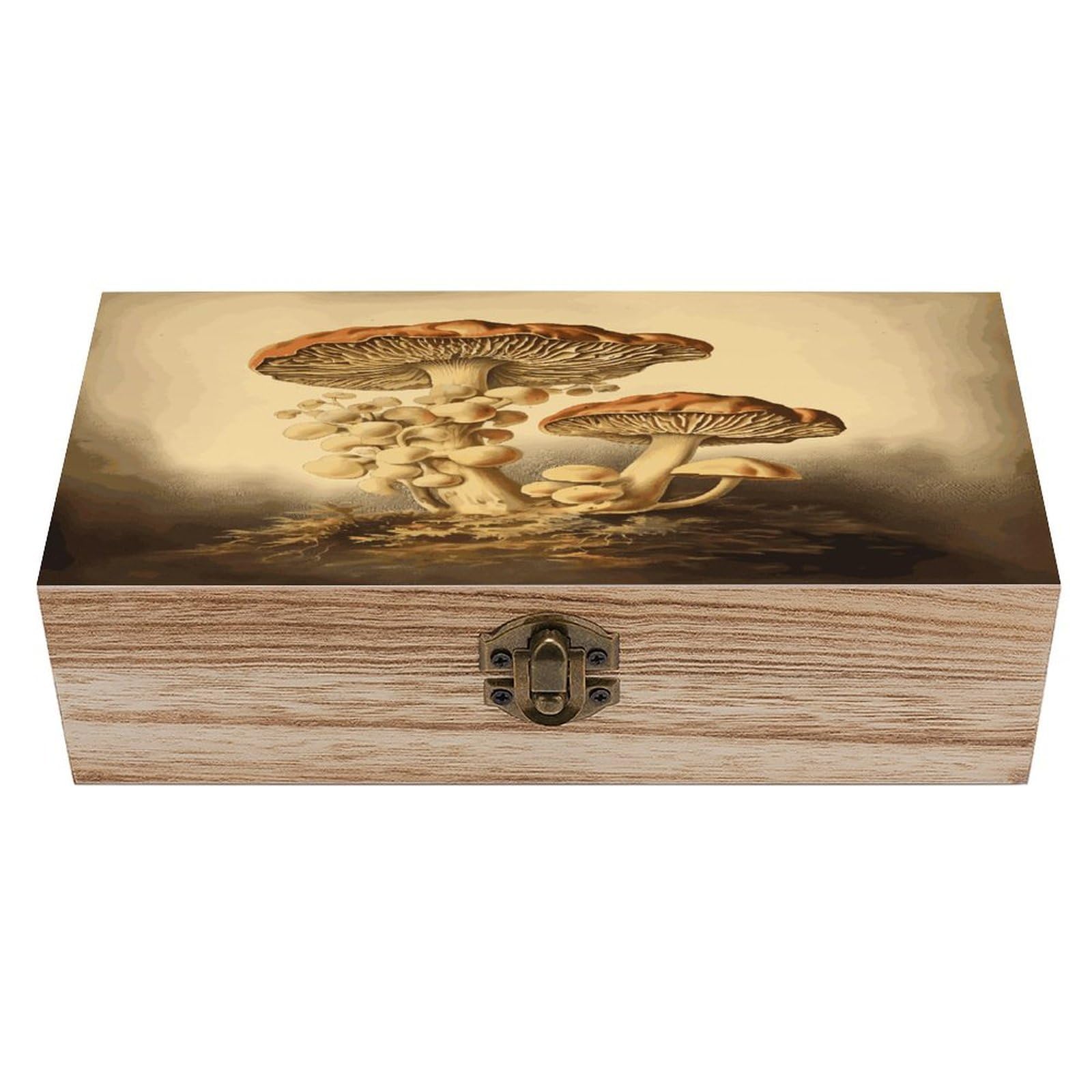 JTREHY Vintage Mushrooms Wooden Storage Box Exquisite Durable Wood Gift Case Sturdy Vintage Jewelry Wooden Chest for Art Hobbies Storage Keepsake Gift