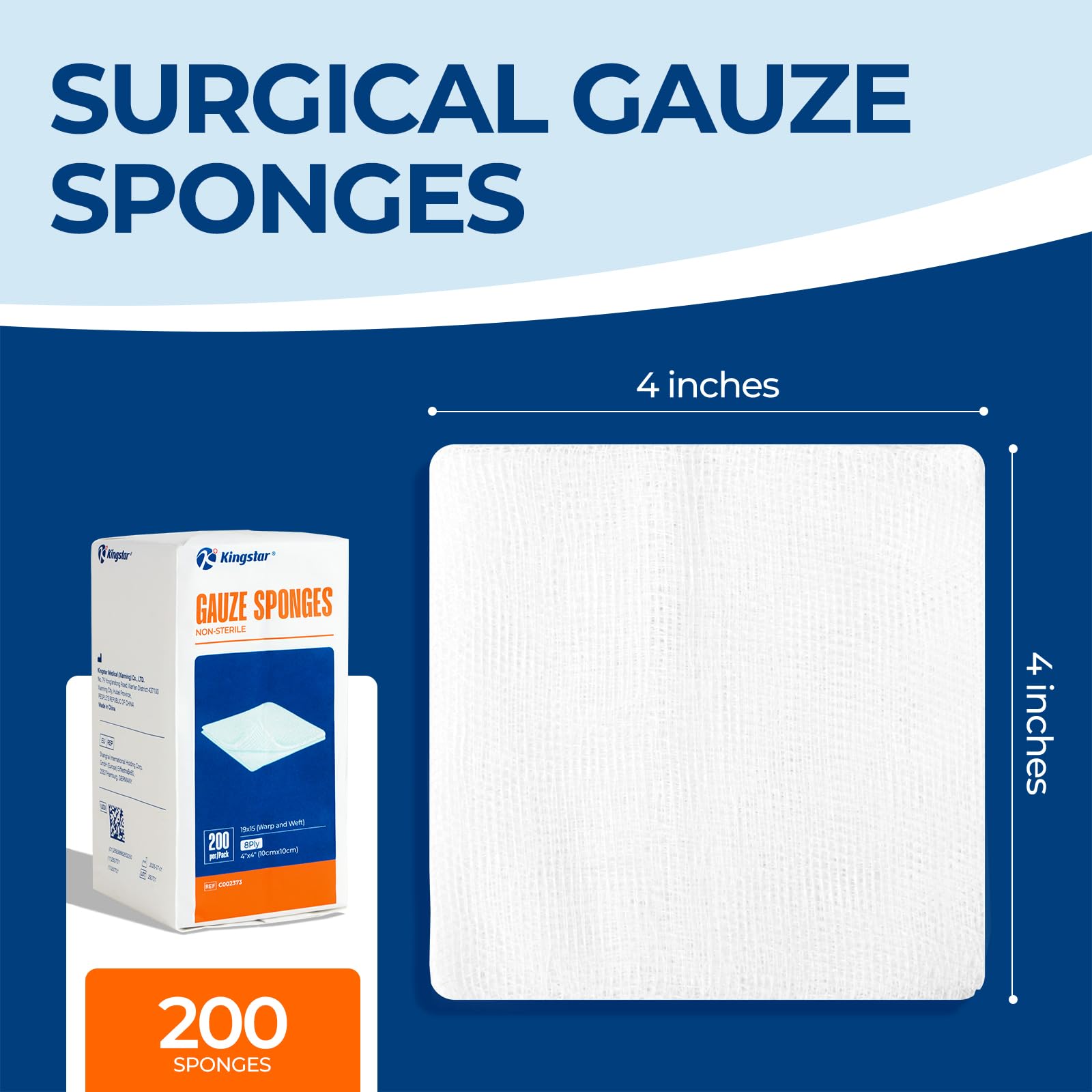 Kingstar 200 Count 4x4 Inch Gauze Sponges 8-Ply — Amazon image 3