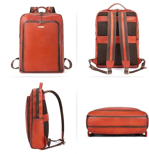 Miniatura 7 de CLUCI Mochila para computadora portátil de cuero genuino para mujer, 15.6 pulgadas, bolsa de viaje vintage, bolsa de negocios, 1-6 Rojo-marrón,