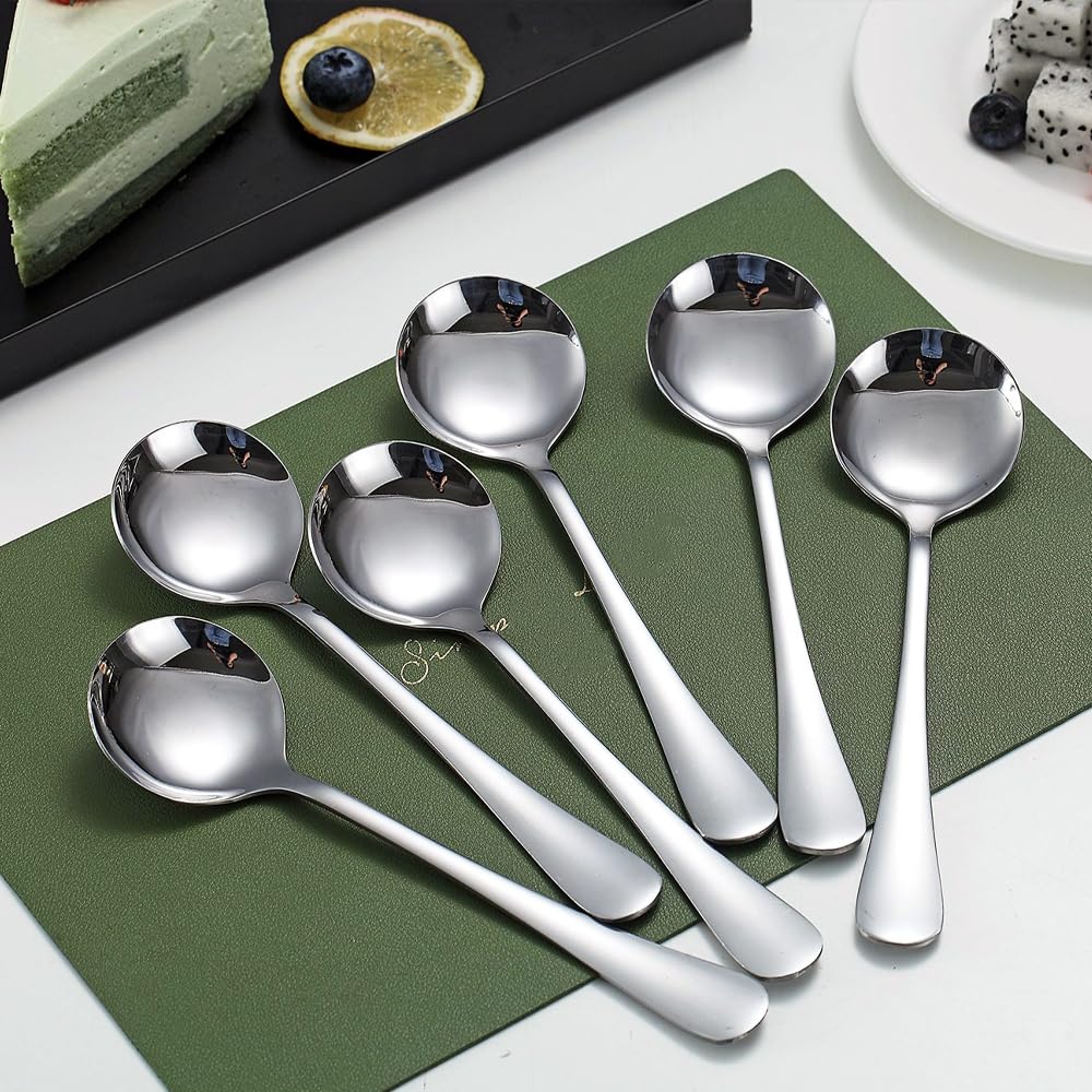 24 Pezzi Cucchiaio, 15.8cm Cucchiai, Cucchiai Rotondi in Acciaio Inossidabile, Cucchiaio da Tavola, per Cereali, Porridge Frutta, Yogurt, per Dessert Caffè (Argento)
