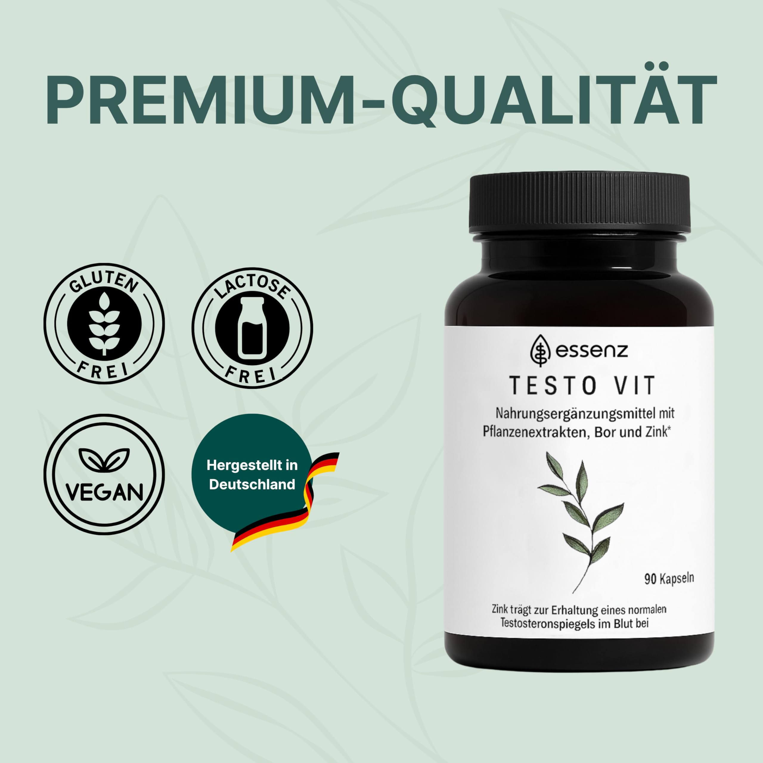 ESSENZ - Testo Vit 90 Kapseln - Natürliche Testo Vit Kapseln mit Ashwagandha-, Bockshornkleesamen- & Schwarzes Maca-Extrakt. Zur Förderung des Wohlbefindens
