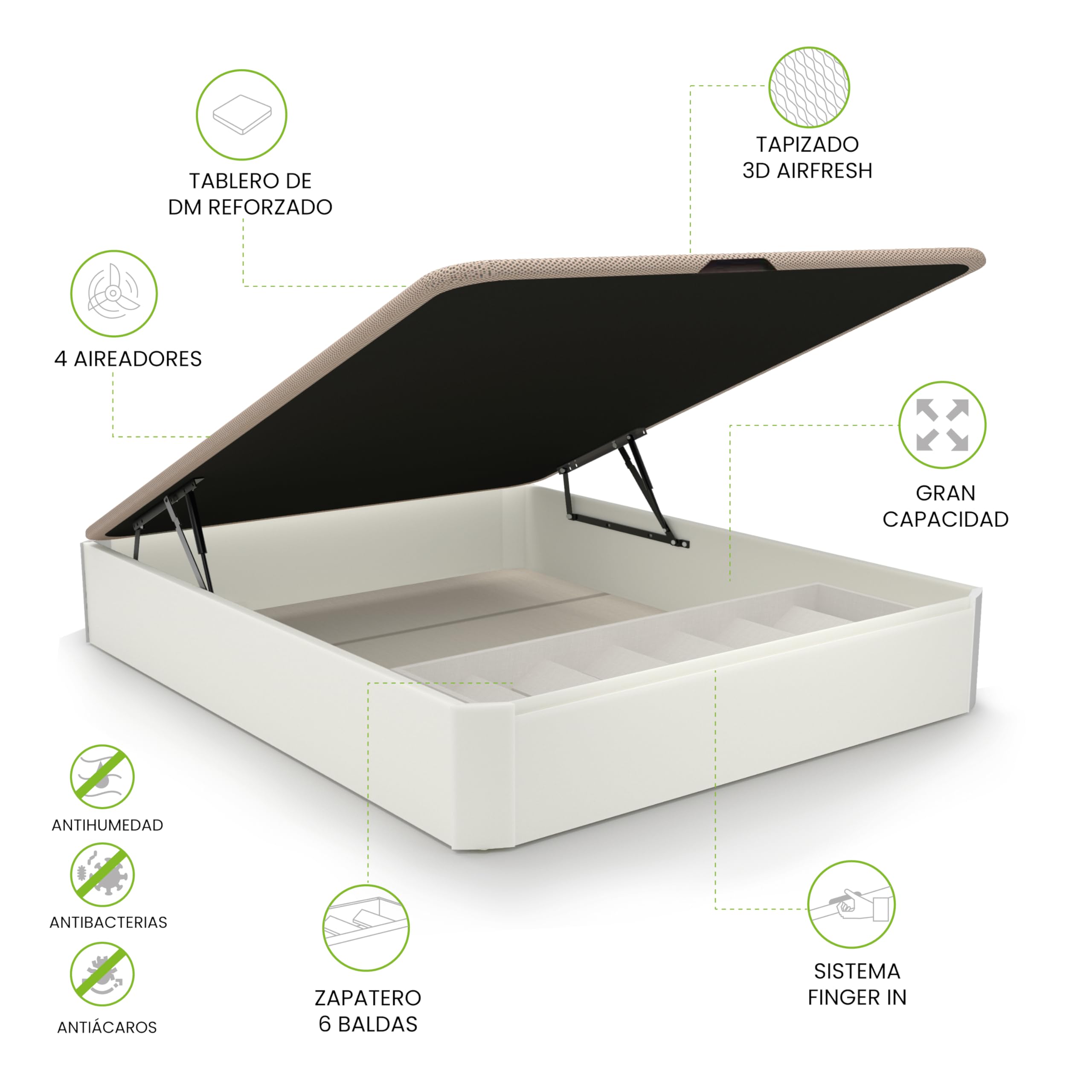 duehome | Luxury Plus, Canapé Abatible con Zapatero Interior, Almacenaje, Acabado en Blanco, Medidas: 150 cm (Ancho) x 190 cm (Largo) x 31 cm (Alto)